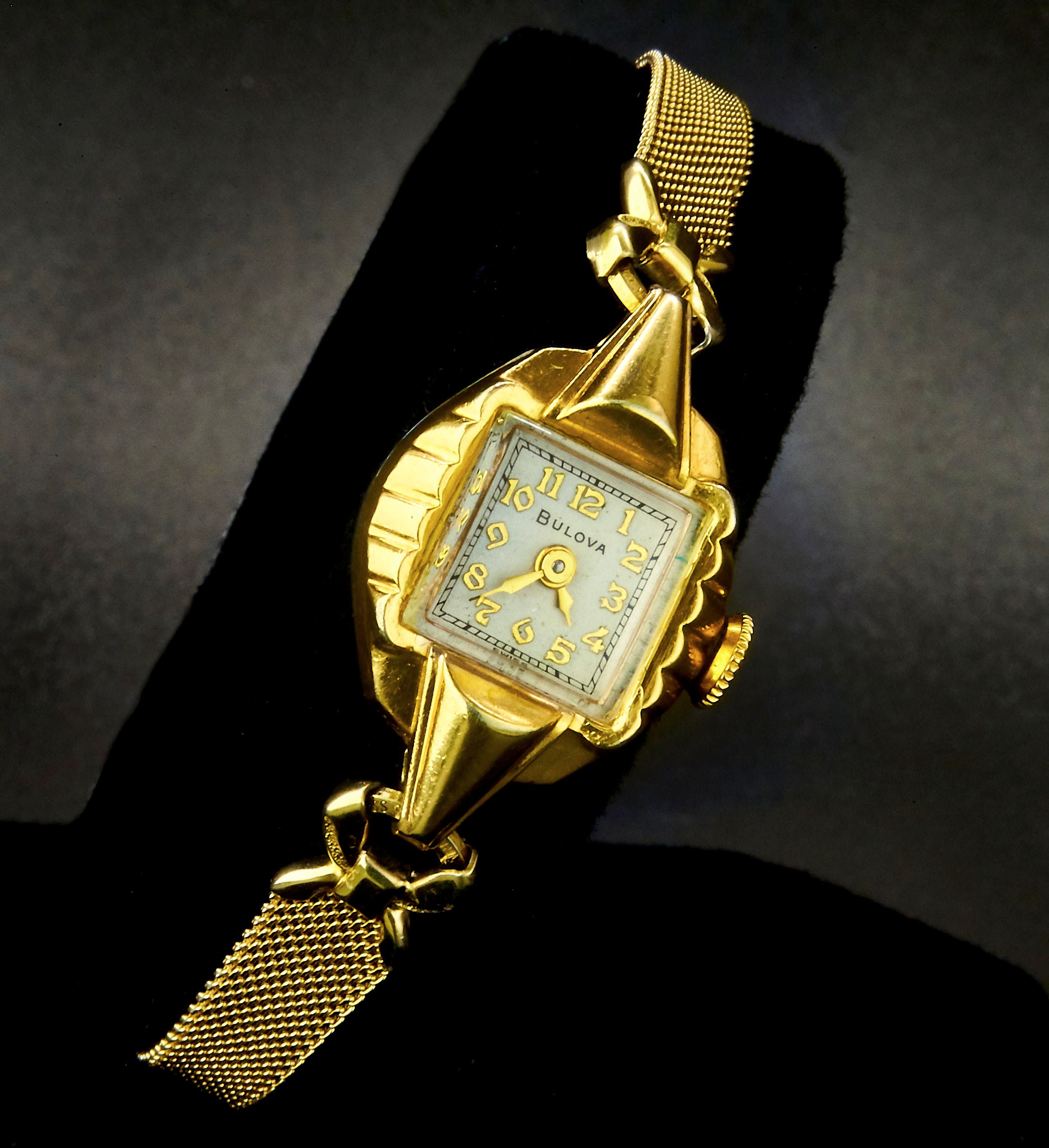 Dainty 1952 Bulova Miss America 10k Gold Plated Marquise Cocktail Watch ...