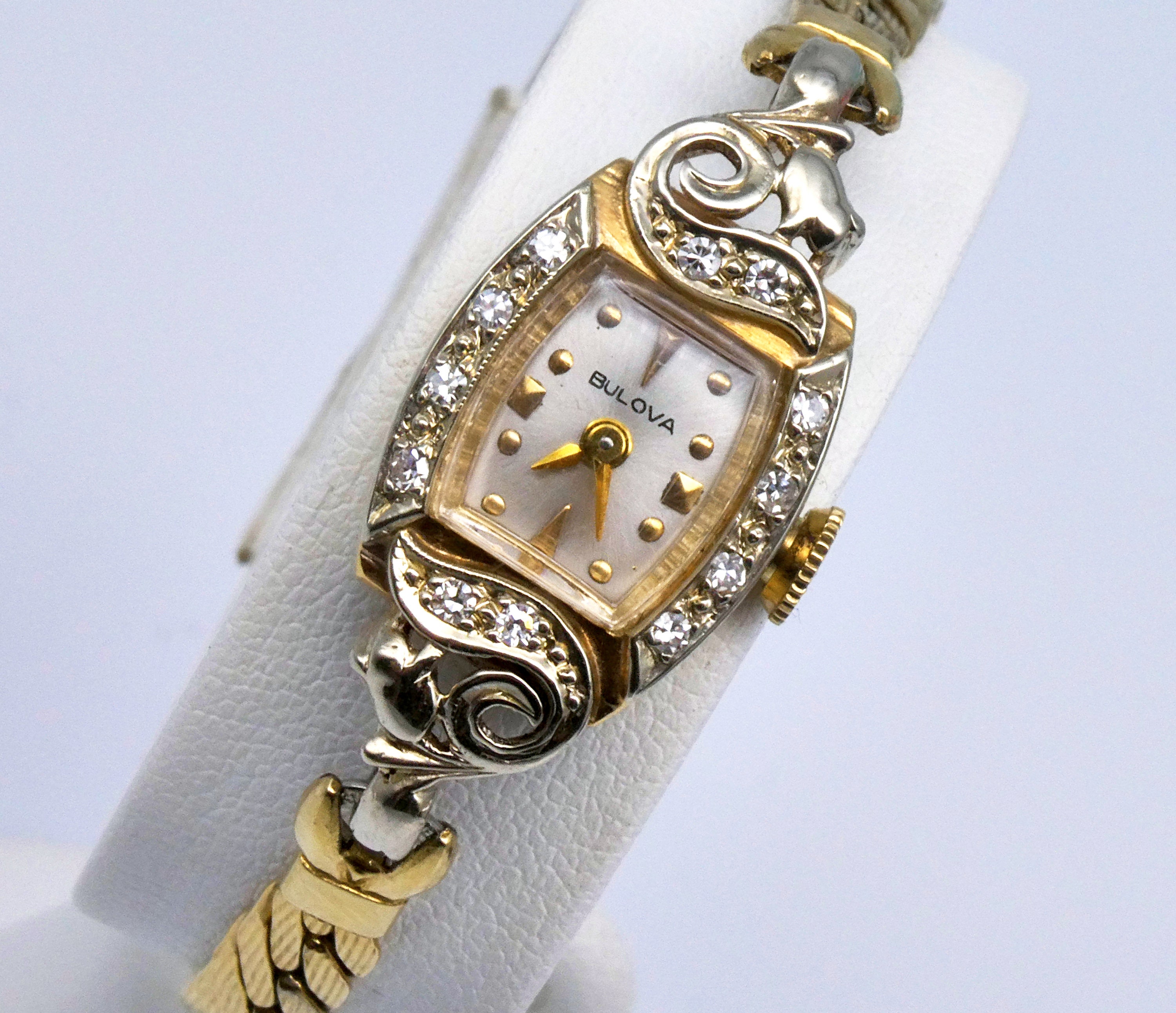 1950’s Bulova Ladies Vintage Watch with Diamond Accents Diamond Watch