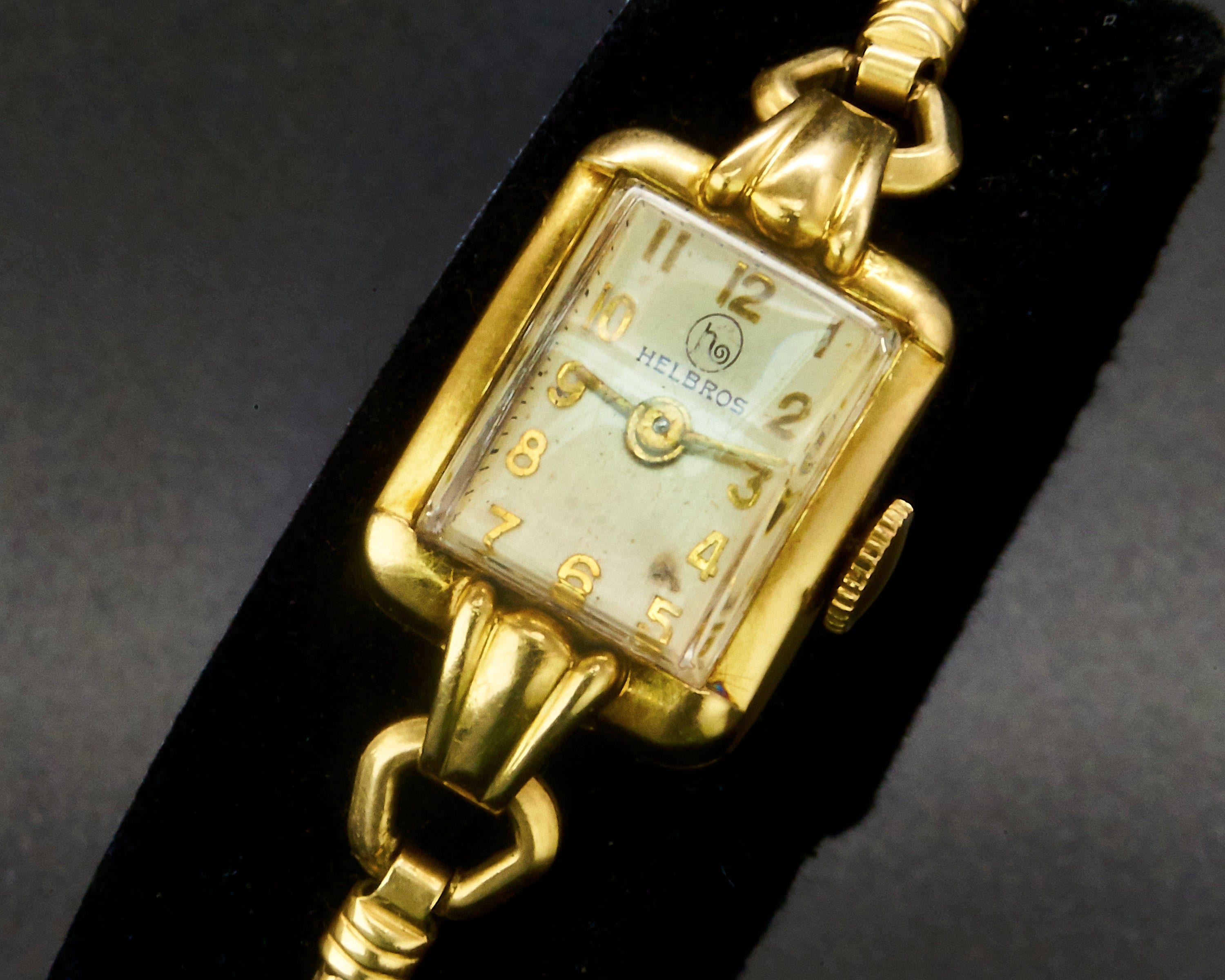 1950s Helbros 10k Yellow Gold Filled Marquise Ladies Cocktail Watch ...