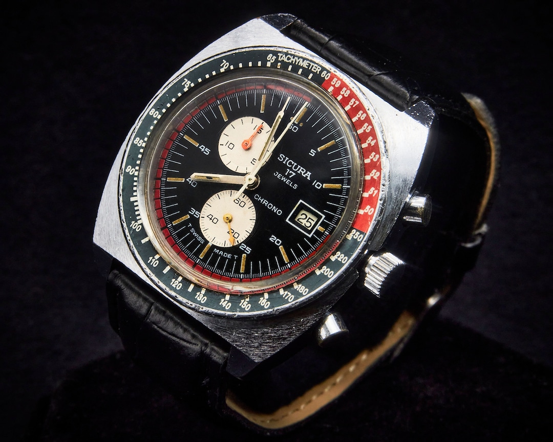 1973 Sicura Men's Large Sports Chronograph Mechanical Chrome