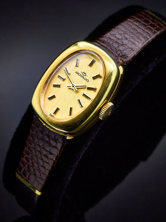 1965 Movado Gold-filled Mechanical Ladies Watch, Brown  display picture 3
