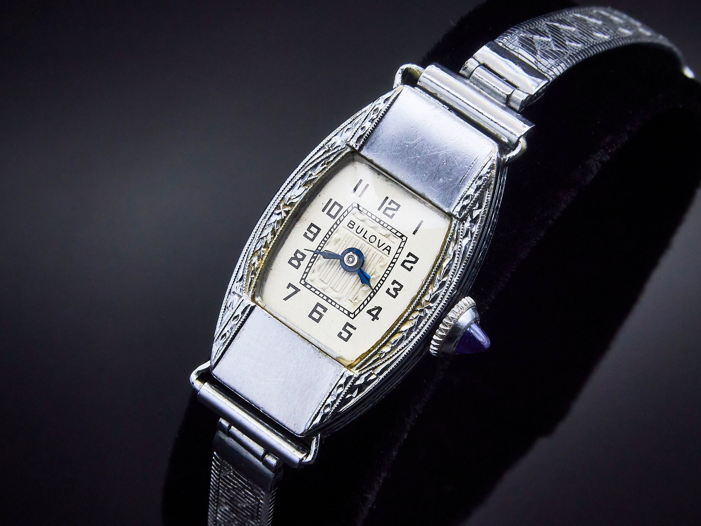 Ornate Art Nouveau 1928 Bulova Mechanical Ladies Tonneau Watch Formal Luxury Heirloom Jewelry
