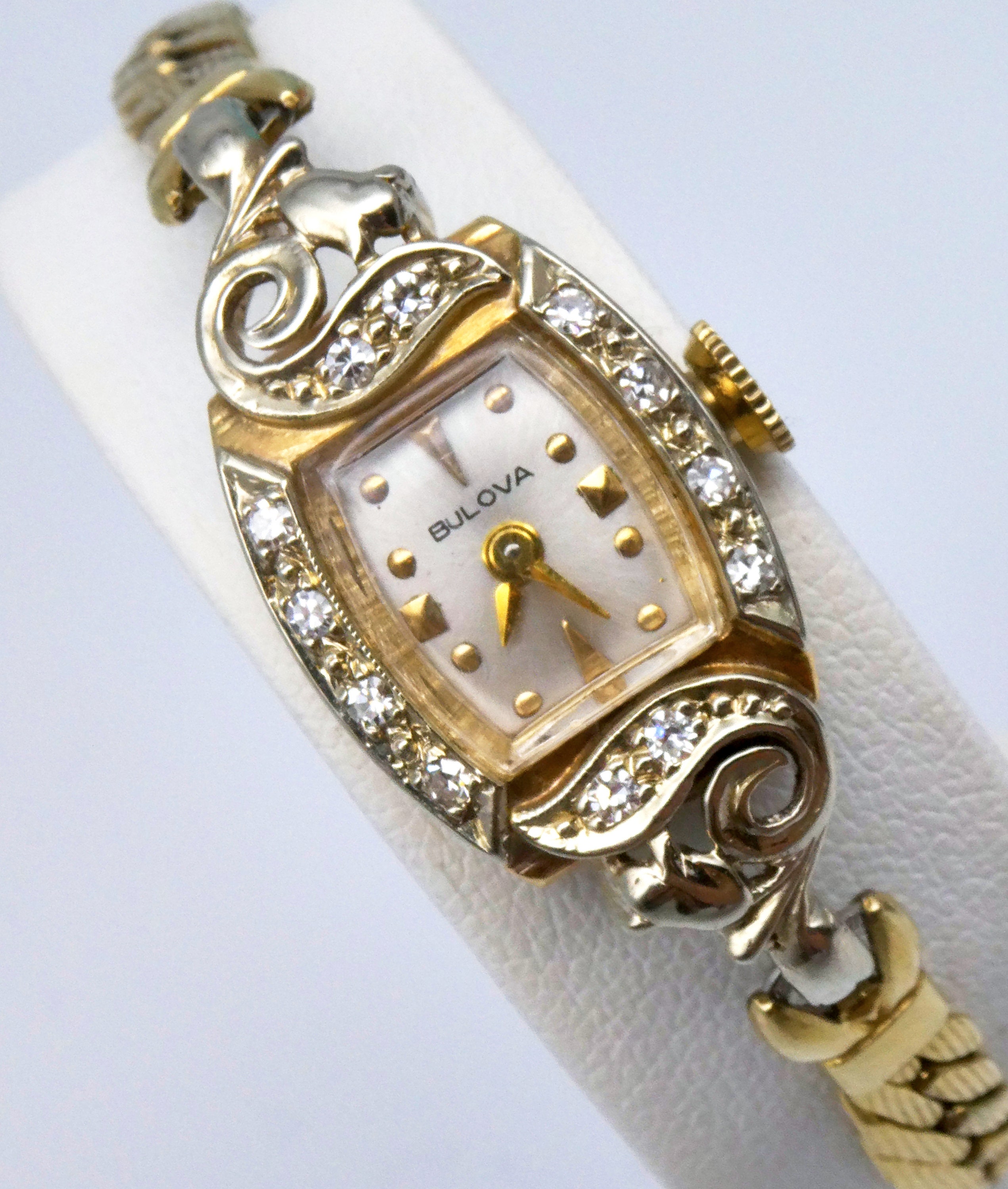 1950’s Bulova Ladies Vintage Watch with Diamond Accents Diamond Watch