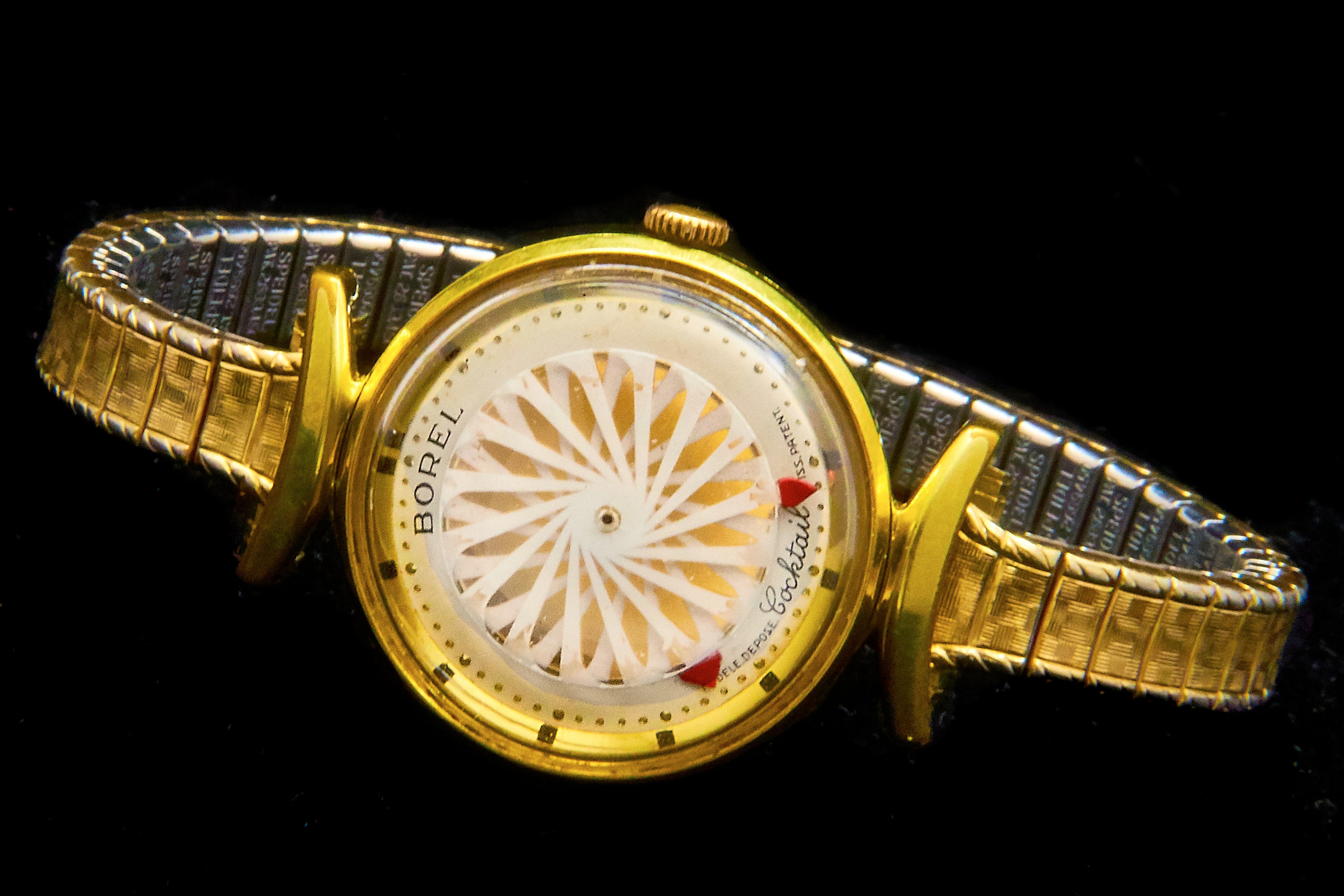 Vintage 1950s Trippy Kaleidoscope Watch Swiss Borel Gold Plated