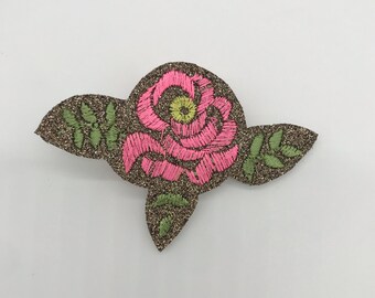 embroidered rose as a brooch, embroidered pin,