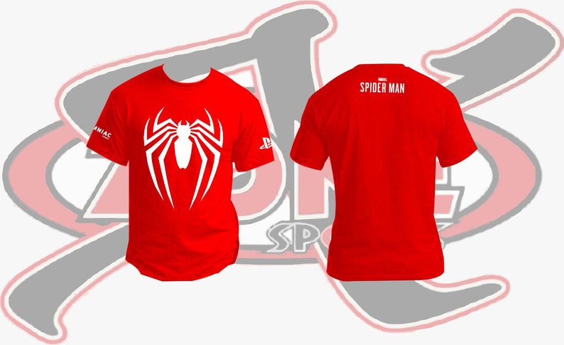 May include: Red t-shirt with a white Spider-Man logo on the front and "SPIDER MAN" text on the back.