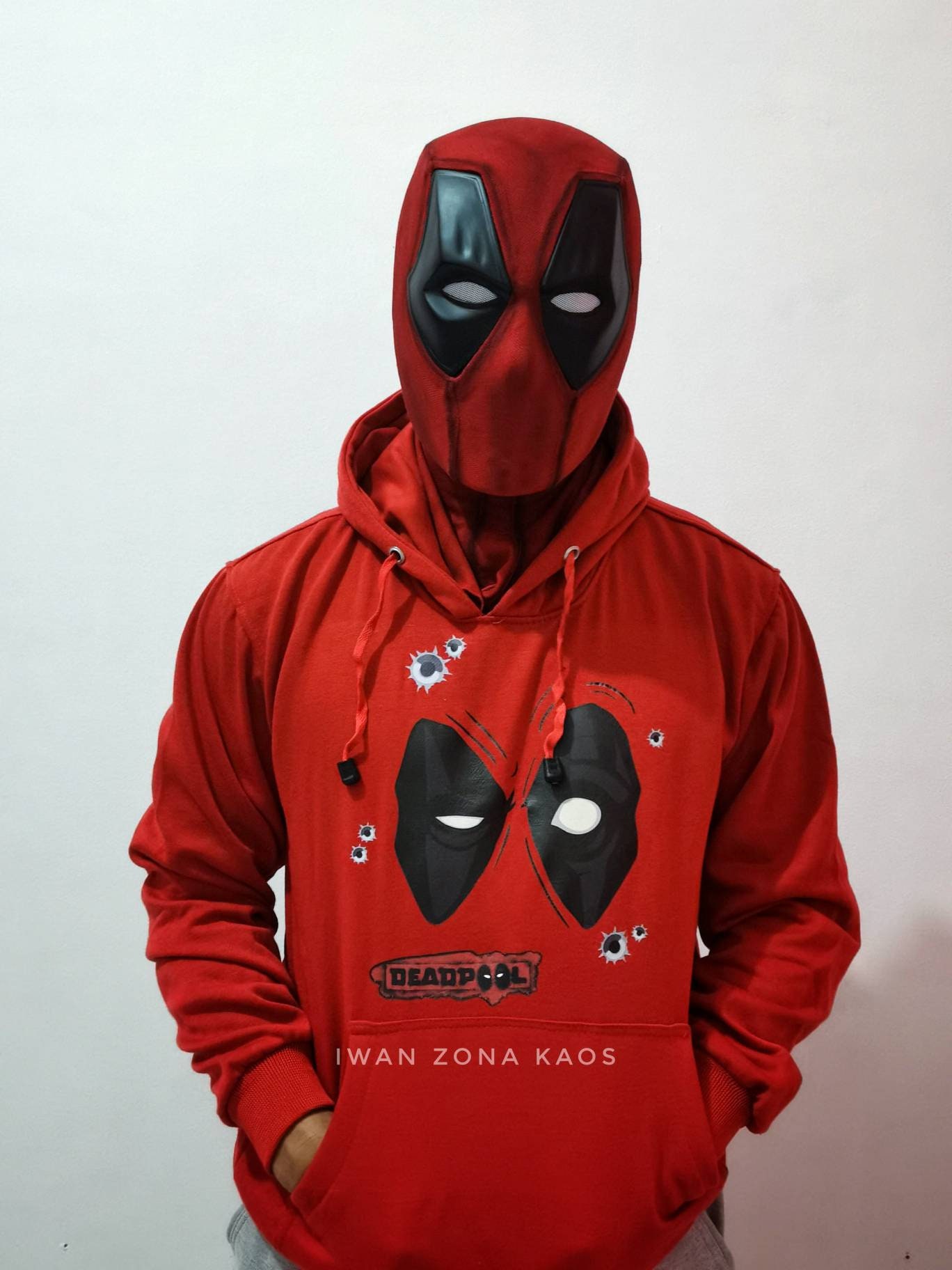 red and black deadpool costume