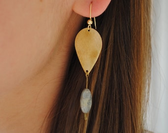 Gold drop earrings with blue aventurine