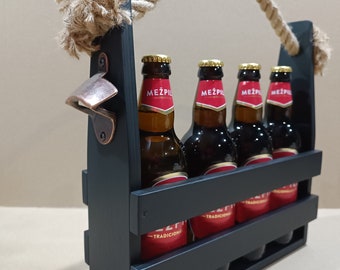 Porte-bière en bois avec ouvre-bouteille / Sac à bière / Sac à main pour boissons
