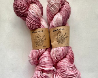 Variegated mauve hand dyed 8ply DK yarn.