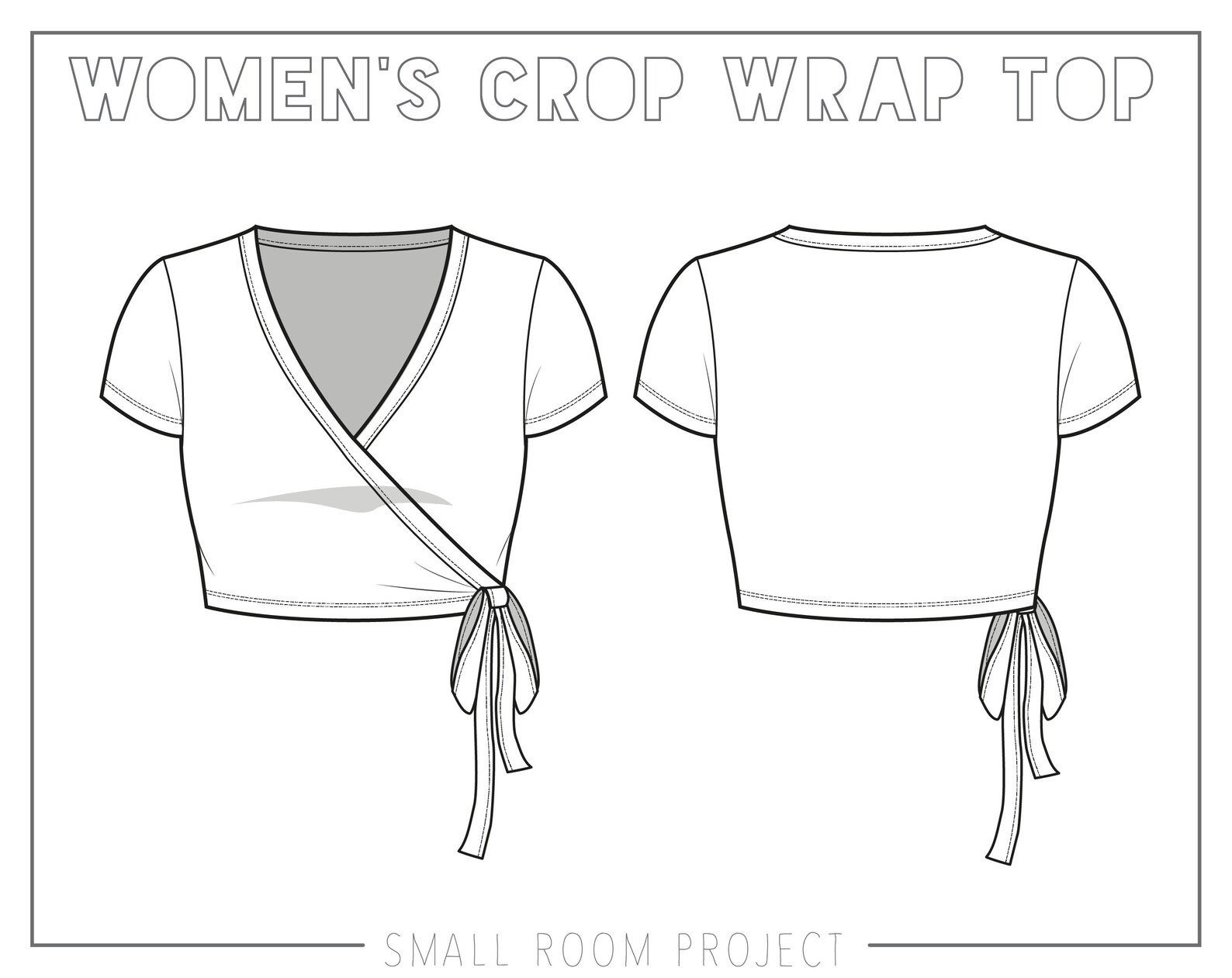 Womens crop wrap fashion top technical drawing / flat sketch | Etsy