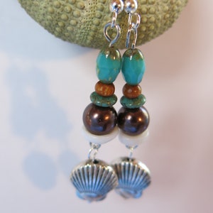 Ships Fast! Scallop Shell Earrings With Beads