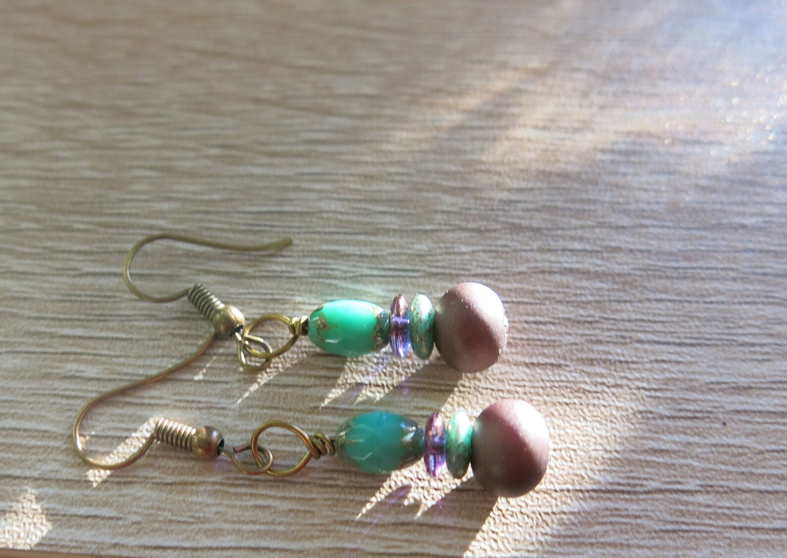 Grüne Türkisfarbene Ohrringe mit Holzperle Handarbeit Boho | Etsy