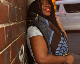 Panther Scarf - (Blue - Dark Brown) Basotho Blanket