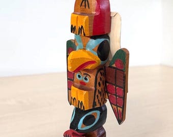 Totem Pole Wood 1940’s Alaska Rare 9” Painted