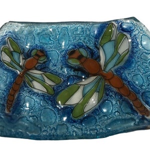 Handmade Fused Glass Soap Dish Dragonflies Dragonfly