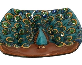 Handmade Fused Glass Soap dish Peacock