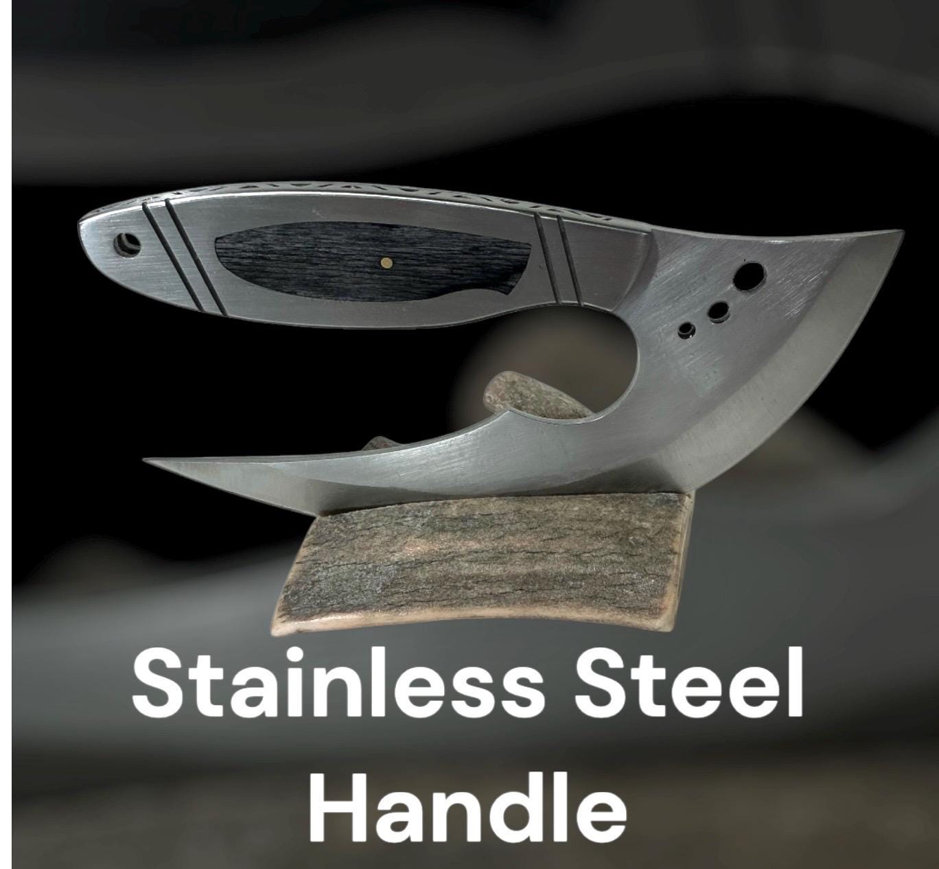 New Design 2025 Large Stainless Steel Ulu Knife Knife Sheath Stainless Steel Handle Alaskan Rustic Natural Caribou Antler Base