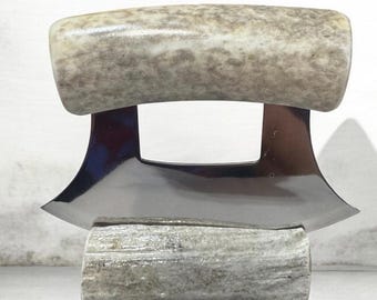 Handmade Made in Alaska Polished Natural polished Handle CARIBOU Antler Ulu Knife Natural Caribou Antler Base