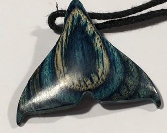 Handmade Made in Alaska Dymondwood  Teal Green Whale Tail Pendant