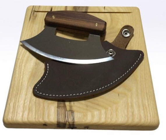 The Ulu Factory Ulu Knife With Large Wooden Chopping Bowl