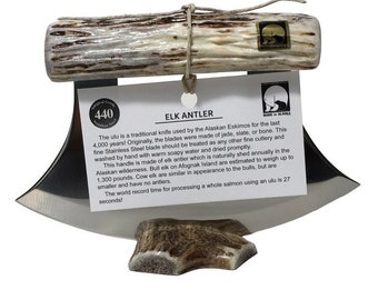 Handgefertigtes Ulu-Messer aus natürlichem Schuppen-Elchgeweih in Alaska