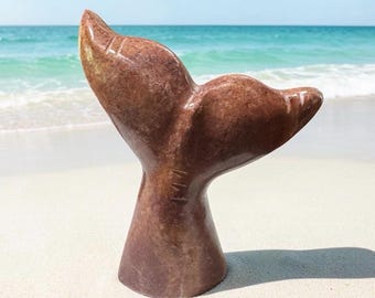 Natural Color Handmade Polished  Marble Small Whale Tail Figurine 3"