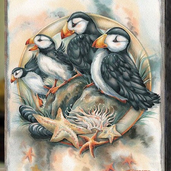 Wood Gallery Send the clowns PUFFIN Birds Made In The USA 12" Size Wall Decor Jody Bergsma