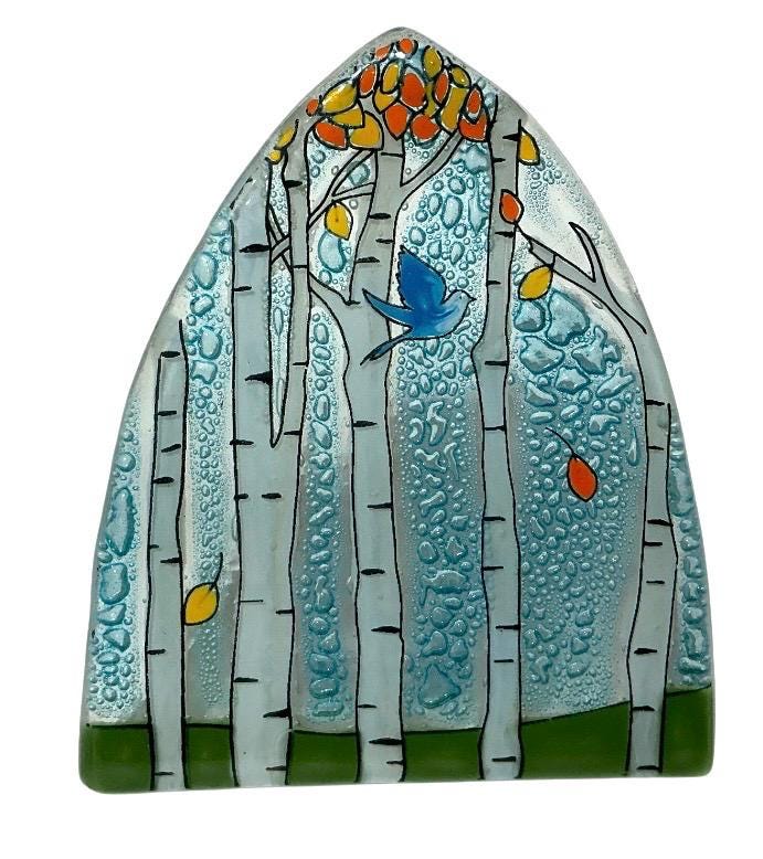 Handmade Fused Glass Glass Night Light Aspen or Birch Trees