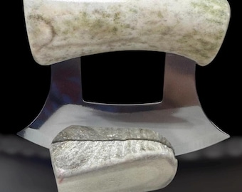 Handmade Made in Alaska Polished Natural polished Handle CARIBOU Antler Ulu Knife Natural Caribou Antler Base