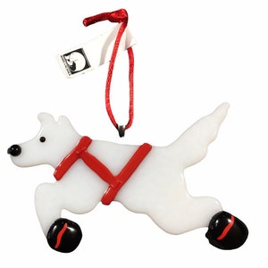 Made In Alaska Handmade Fused Glass ornament suncatcher Harness Sled Dog