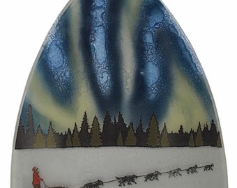 Handmade Fused Glass Night Light Northern Lights Sled Dog Team