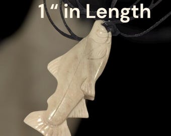 Handmade Made in Alaska Carved Moose Antler Salmon Fish Pendant W/ Leather String 1”