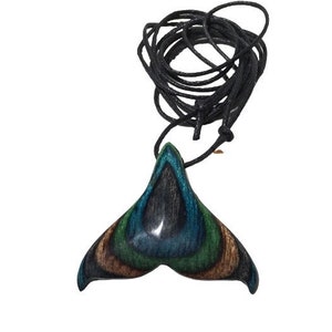 Handmade Made in Alaska Dymondwood Green Blue Brown Natural Whale Tail Pendant