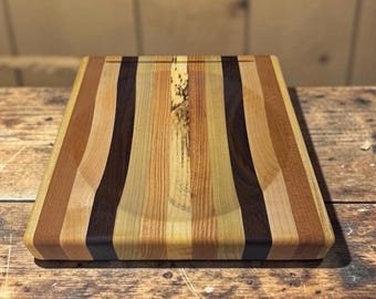 1 of a Kind Unique X-Large Handcrafted USA Wood Ulu Knife Cutting Chopping Bowl/Board  9.5" x 10" 8" Bowl  Stripe Hand Sanded