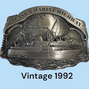 Vintage 33 years Alaska Marine Lines  Pewter Belt Buckle RARE