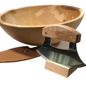  Hard Wood Chopping Bowl Set - 12 Inch Beechwood Bowl &  Mezzaluna (Ulu) Knife - Holland Bowl Mill : Tools & Home Improvement