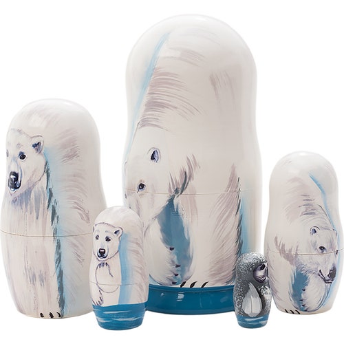 Handmade Handpainted Polar Bears Nesting store Doll 5pc Tallest 6