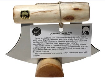 Handmade Made in Alaska Natural Diamond Willow Ulu Knife