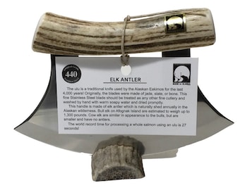 Handgefertigtes Ulu-Messer aus natürlichem Schuppen-Elchgeweih in Alaska