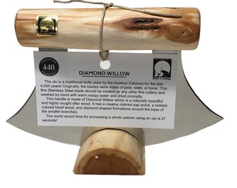 Handmade Made in Alaska Naturdiamant Willow Ulu Messer