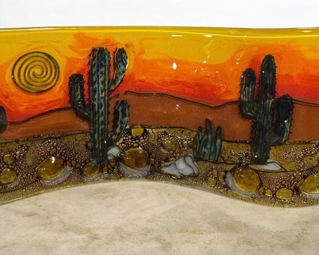 Handmade Fused Glass Wavy Glass Figure Desert Sunset Cactus 8