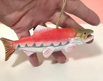 New Vintage Old Stock wood Salmon Fish 4” Lodge Ornament