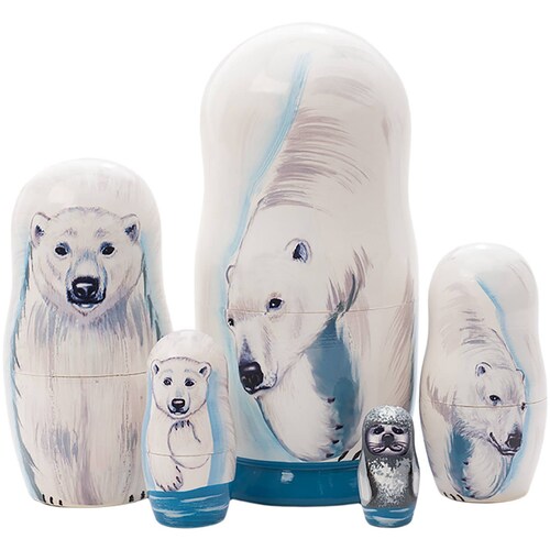 Handmade Handpainted Polar Bears Nesting store Doll 5pc Tallest 6