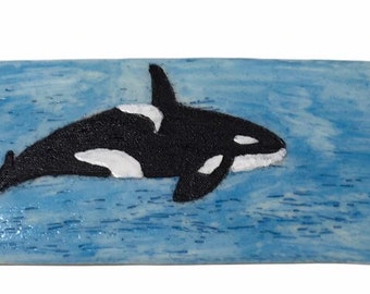 Unique Handmade BONE Painted Letter Opener 7&quot; - Orca Killer Whale Design Special Gift