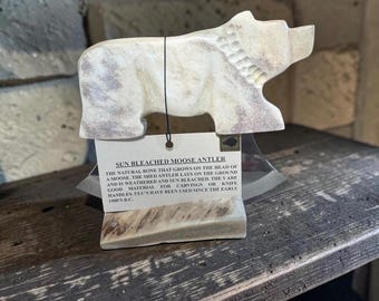 Handmade Made in Alaska Polished Natural Moose Antler Walking Bear Ulu Knife Stainless Steel Blade