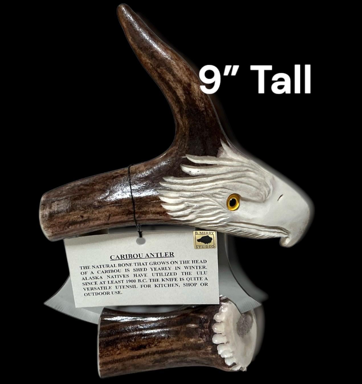Handmade Made in Alaska Natural Caribou Antler Carved Eagle Ulu