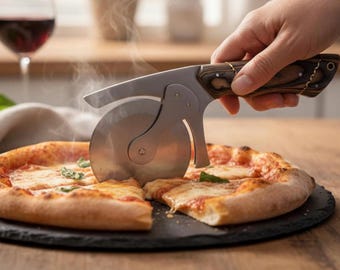 Legendary Gears Pizza Cutter Wheel Culinary Sturdy Wood Handle Luxury Unique Gift Spine File Work