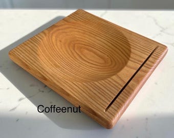 Basic Traditional  Handmade in USA Coffeenut Wood UNIQUE Ulu Knife Cutting Chopping Bowl/Board 8.5" X 9"  Rare Color