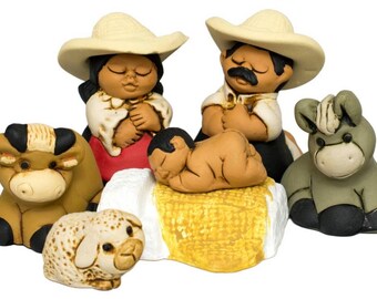 Handmade Unique Unusual Ceramic Nativity Set Characato - Small Nativity Set of 9, 2.25" H